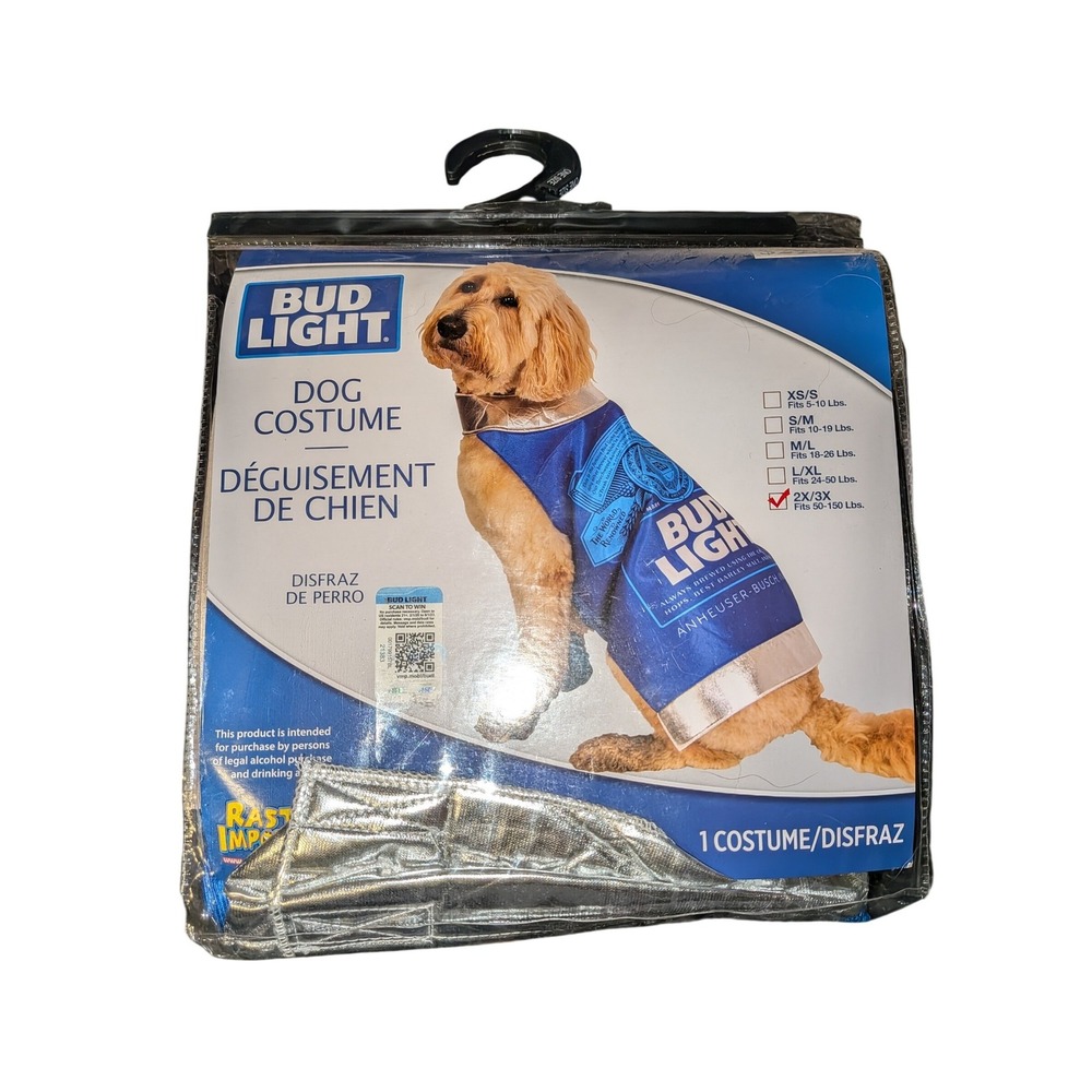 Bud Light Dog Costume Beer‎ Can Pet Outfit Blue Silver 2X/3X Large Breed NIP